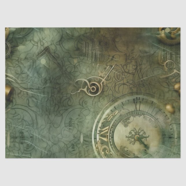 Emerald Green Rustic Steampunk Clock (5) Tissue Paper (Front)