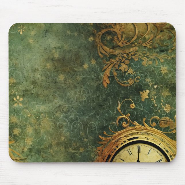 Emerald Green Rustic Steampunk Clock (6) Mouse Pad (Front)