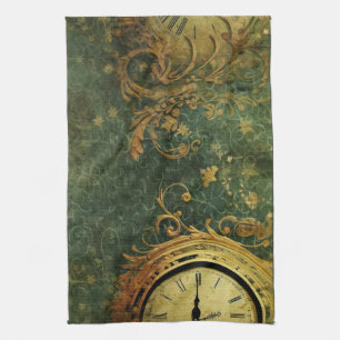 Emerald Green Rustic Steampunk Clock (6) Tea Towel