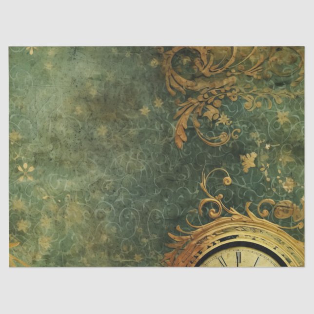 Emerald Green Rustic Steampunk Clock (6) Tissue Paper (Front)