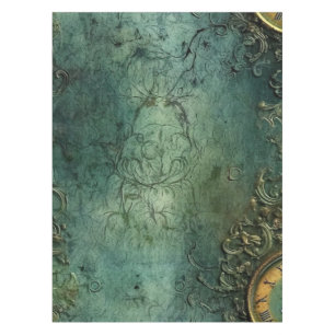 Emerald Green Rustic Steampunk Clock (8) Tablecloth