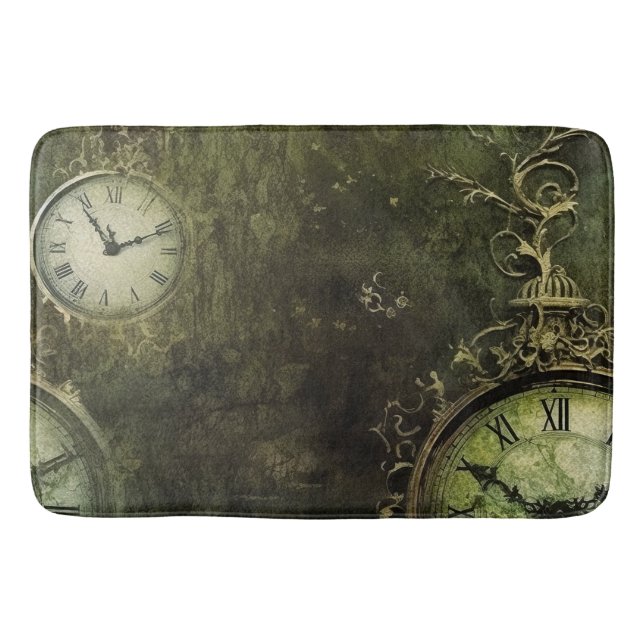 Emerald Green Rustic Steampunk Clock (9) Bath Mat (Front)