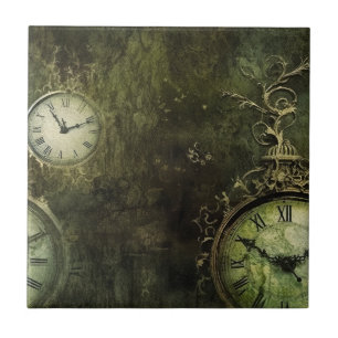 Emerald Green Rustic Steampunk Clock (9) Ceramic Tile