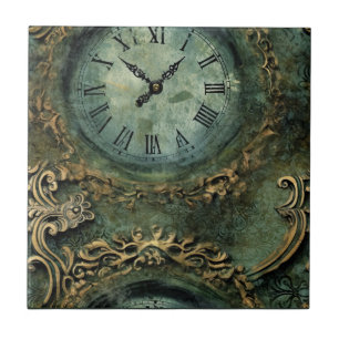 Emerald Green Rustic Steampunk Clock Ceramic Tile