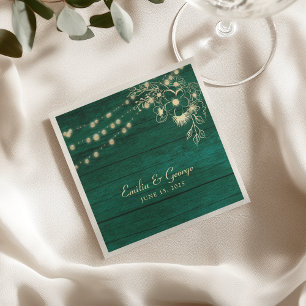 Emerald Green Rustic Wood Wedding Napkin