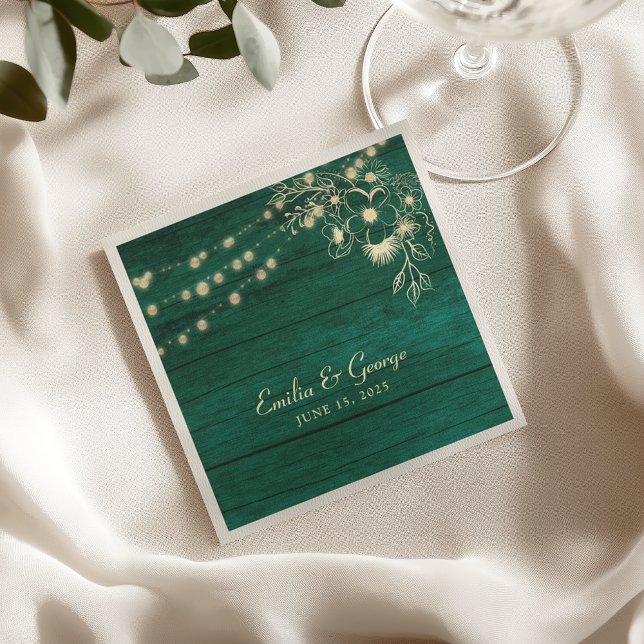 Emerald Green Rustic Wood Wedding Napkin (Creator Uploaded)