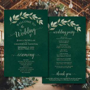 Emerald Green & Sage Leaves Budget Wedding Program