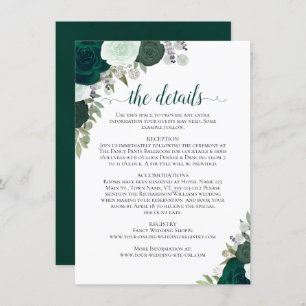 Emerald Green & Sage Roses Rustic Wedding Details Enclosure Card