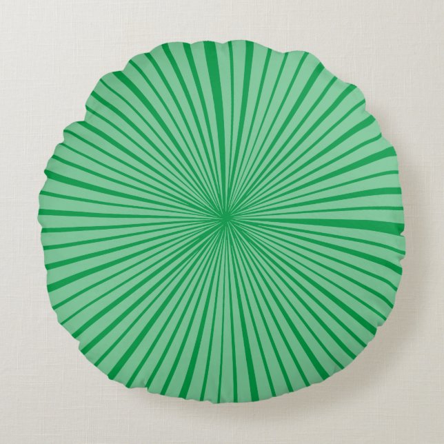 Emerald Green Sage Starburst Wheel Stripe Pattern Round Cushion (Front)