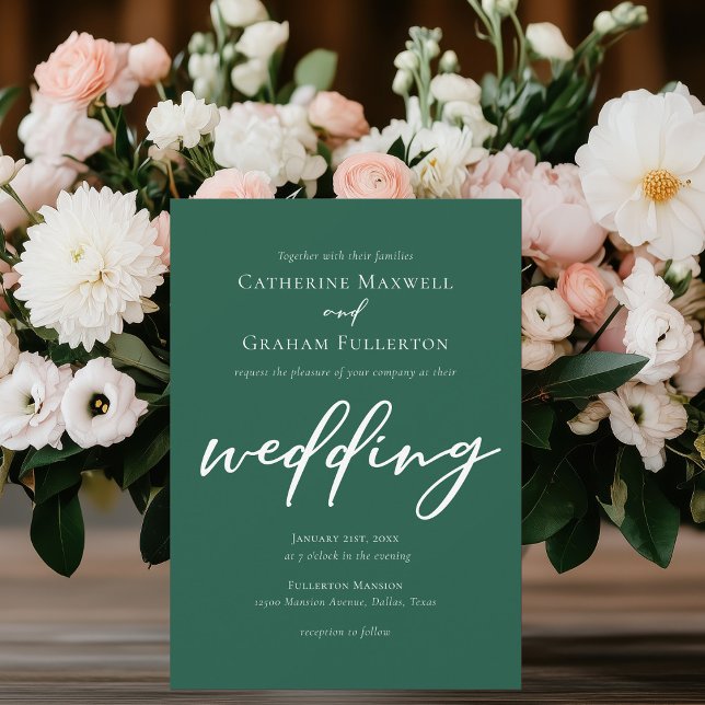 Emerald Green Script Forest Wedding Invitation (Creator Uploaded)