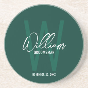 Emerald Green Script Personalised Groomsman's Name Coaster