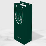 Emerald Green Script Personalised Groomsman's Name Wine Gift Bag<br><div class="desc">Modern Minimalist Personalised Monogram and Name Gifts This design features personalised groomsman's name in white modern handwriting script font style and monogram in light emerald green modern sans serif font style as background, with wedding details in white modern sans serif font style, on emerald green background. Also perfect for best...</div>