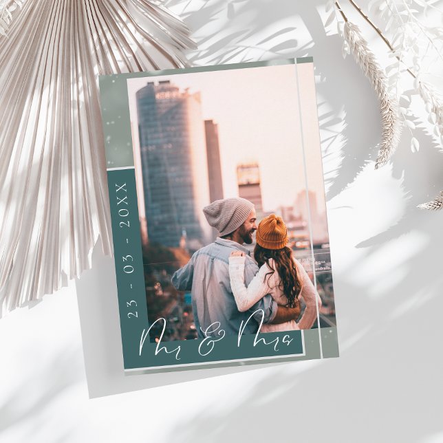 Emerald Green Script Photo Save the Date Card (Creator Uploaded)