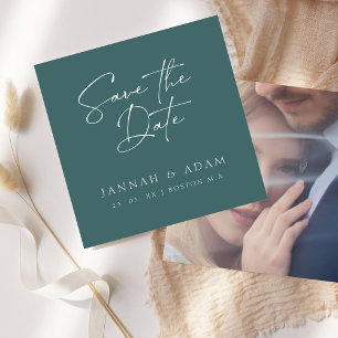 Emerald Green Script Photo Wedding Save The Date
