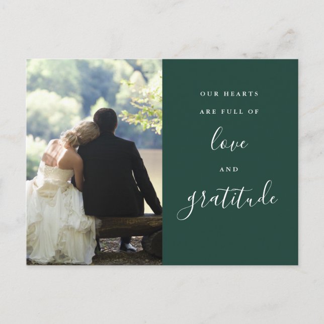 Emerald Green Script Photo Wedding Thank You Postcard (Front)