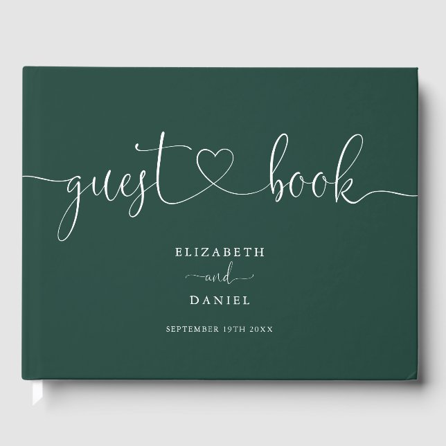 Emerald Green Script Script Wedding Guest Book (Front)