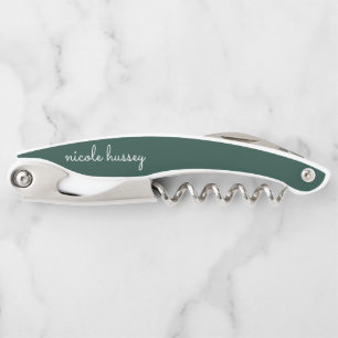 Emerald Green Script    Stylish Monogram Modern Corkscrew