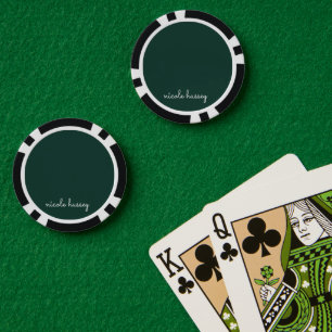 Emerald Green Script   Stylish Monogram Modern Poker Chips