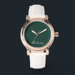 Emerald Green Script  | Stylish Monogram Modern Watch<br><div class="desc">A simple stylish custom monogram design in an casual handwritten in striking monochrome emerald green and white. The monogram can easily be personalised to make a design as unique as you are! The perfect trendy gift or accessory for any occasion.</div>