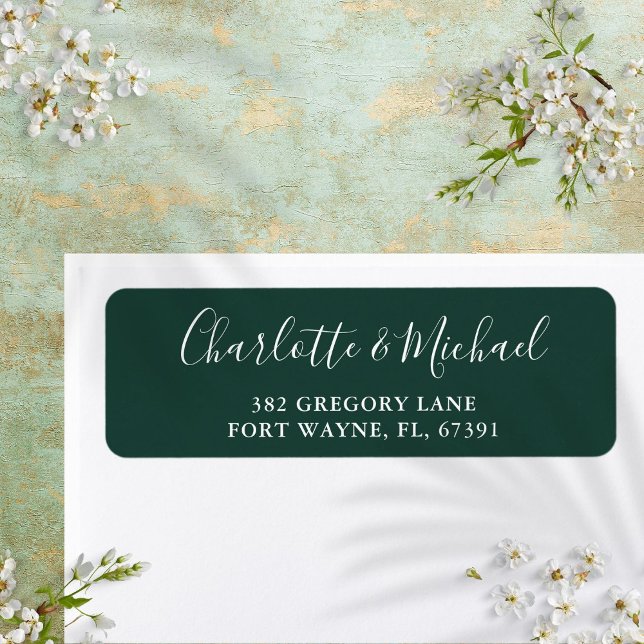 Emerald Green Script Wedding Return Address Label (Emerald Green Script Wedding Return Address Label)