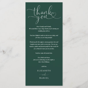 Emerald Green Script Wedding Thank You Place Card