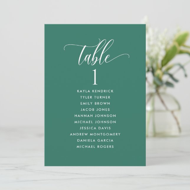 Emerald Green, Seating Plan Cards with Guest Names (Standing Front)