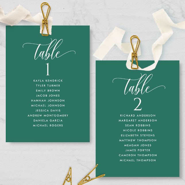 Emerald Green, Seating Plan Cards with Guest Names (Creator Uploaded)