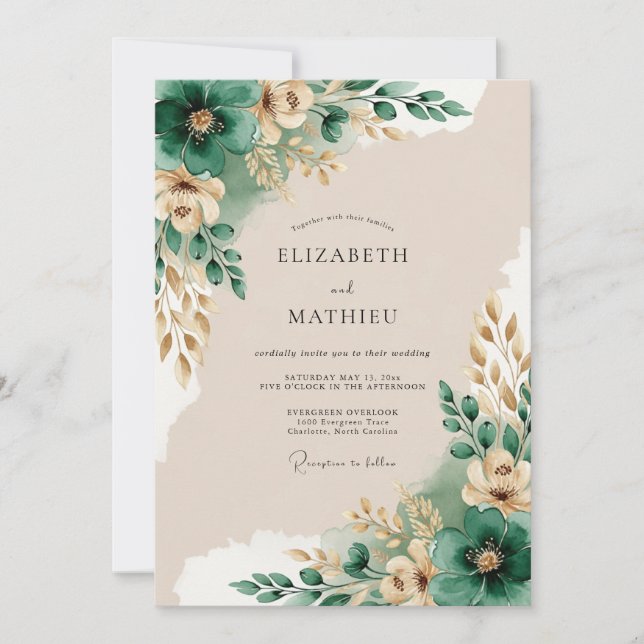 Emerald Green Serene Woodland Wedding Invitation (Front)