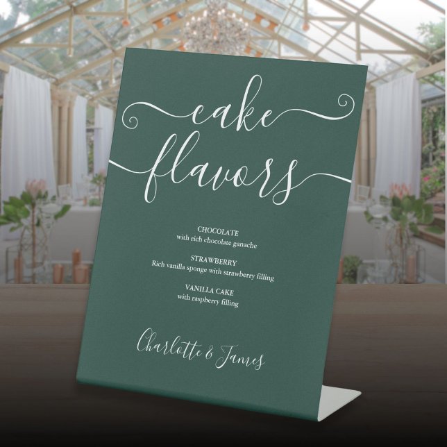Emerald Green Signature Script Cake Flavours Pedestal Sign (Emerald Green Signature Script Cake Flavors Pedestal Sign)