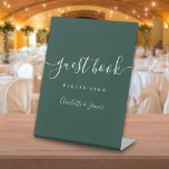 Emerald Green Signature Script Guest Book Pedestal Sign<br><div class="desc">This elegant emerald green minimalist guest book sign is perfect for all celebrations. Designed by Thisisnotme©</div>