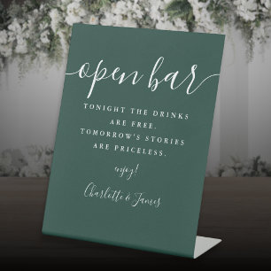 Emerald Green Signature Script Open Bar Pedestal Sign