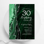 Emerald Green Silver Agate 30th Birthday Invitation<br><div class="desc">Emerald green and silver agate 30th birthday party invitation. Elegant modern design featuring watercolor agate marble geode background,  faux glitter silver and typography script font. Trendy invite card perfect for a stylish women's bday celebration. Printed Zazzle invitations or instant download digital printable template.</div>