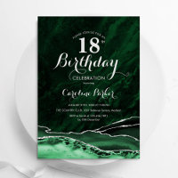 Emerald Green Silver Agate Marble 18th Birthday