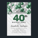 Emerald Green Silver Balloon Glitter 40th Birthday Invitation<br><div class="desc">Modern Glam Emerald Green Silver Balloon Glitter Sparkle Any Age Birthday Invitation</div>