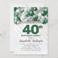 Emerald Green Silver Balloon Glitter 40th Birthday