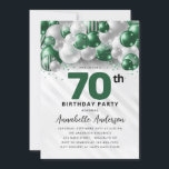 Emerald Green Silver Balloon Glitter 70th Birthday Invitation<br><div class="desc">Modern Glam Emerald Green Silver Balloon Glitter Sparkle Any Age Birthday Invitation</div>