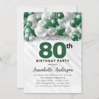 Emerald Green Silver Balloon Glitter 80th Birthday
