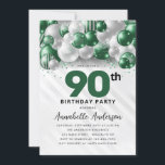 Emerald Green Silver Balloon Glitter 90th Birthday Invitation<br><div class="desc">Modern Glam Emerald Green Silver Balloon Glitter Sparkle Any Age Birthday Invitation</div>