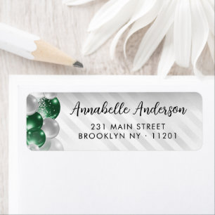 Emerald Green Silver Balloon Glitter Birthday Return Address Label