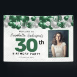 Emerald Green Silver Balloon Glitter Photo Welcome Banner<br><div class="desc">Modern Glam Emerald Green Silver Balloon Glitter Sparkle Any Age Welcome Photo Birthday Banner</div>