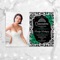 Emerald Green Silver Black Photo Quinceanera