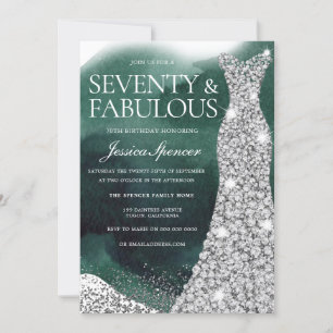 Emerald Green & Silver Dress 70th Birthday Party Invitation