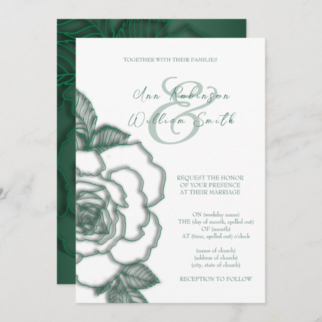 Emerald green Silver Elegant Wedding Invitation (Front/Back)