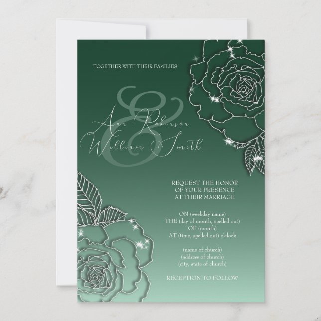 Emerald Green Silver Elegant Wedding Invitation (Front)