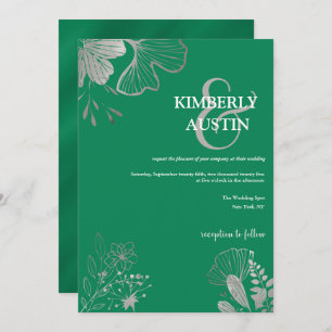 Emerald Green   Silver Floral Wedding Invitation