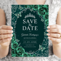 Emerald Green Silver Quinceanera Floral