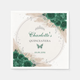 Emerald Green Silver Quinceanera Miss Quince 15 Napkin