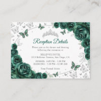 Emerald Green Silver Quinceanera Reception Details
