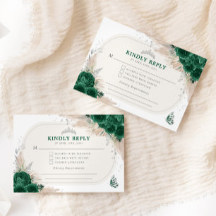 Emerald Green Silver Quinceanera Tiara RSVP  Enclosure Card