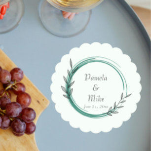 Emerald Green Simple Botanical Wreath Wedding Paper Coaster